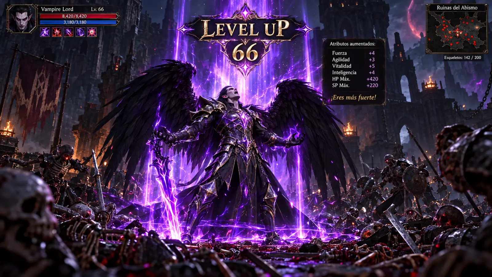 Dark winged character leveling up