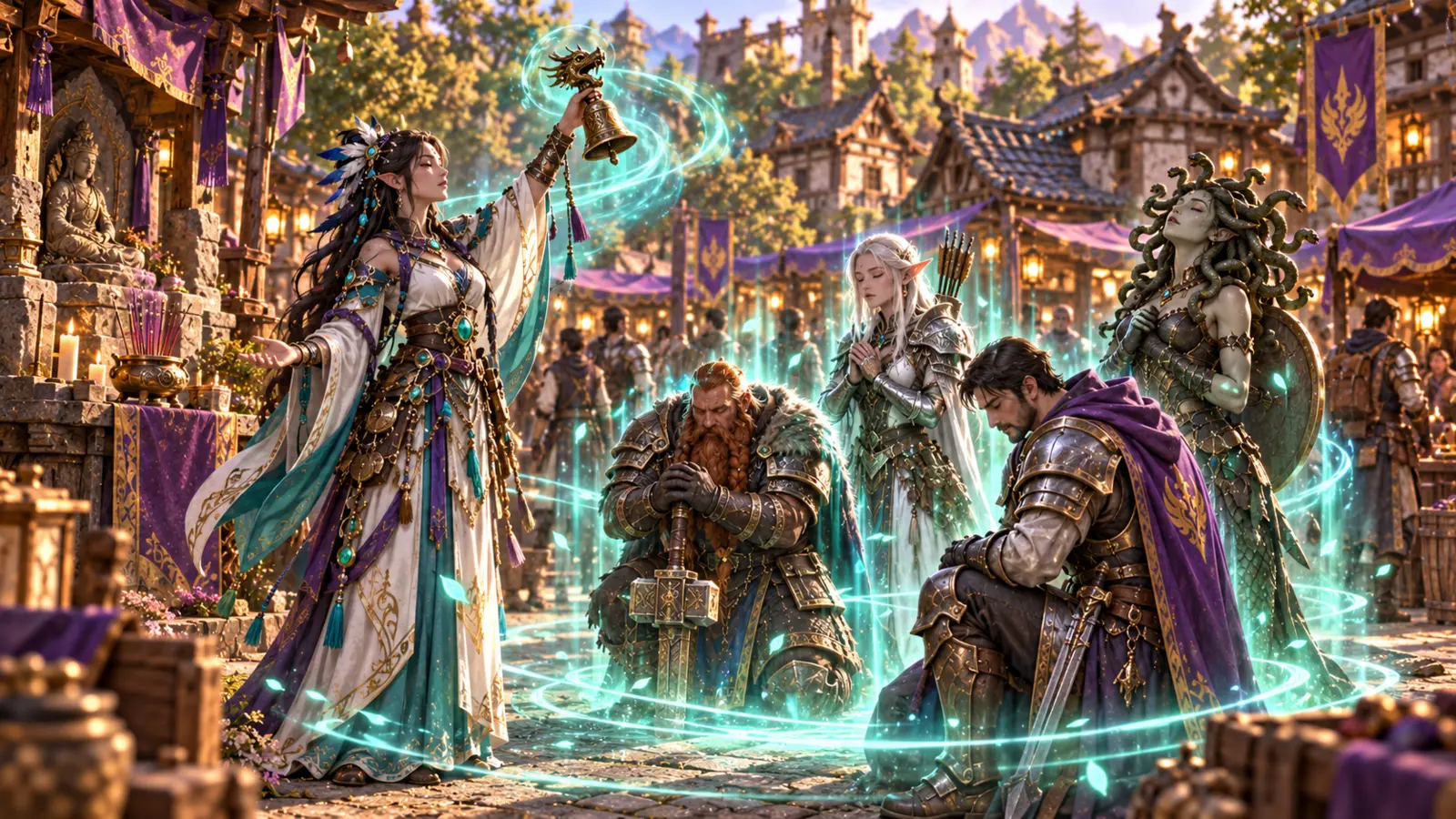 Magical social city scene