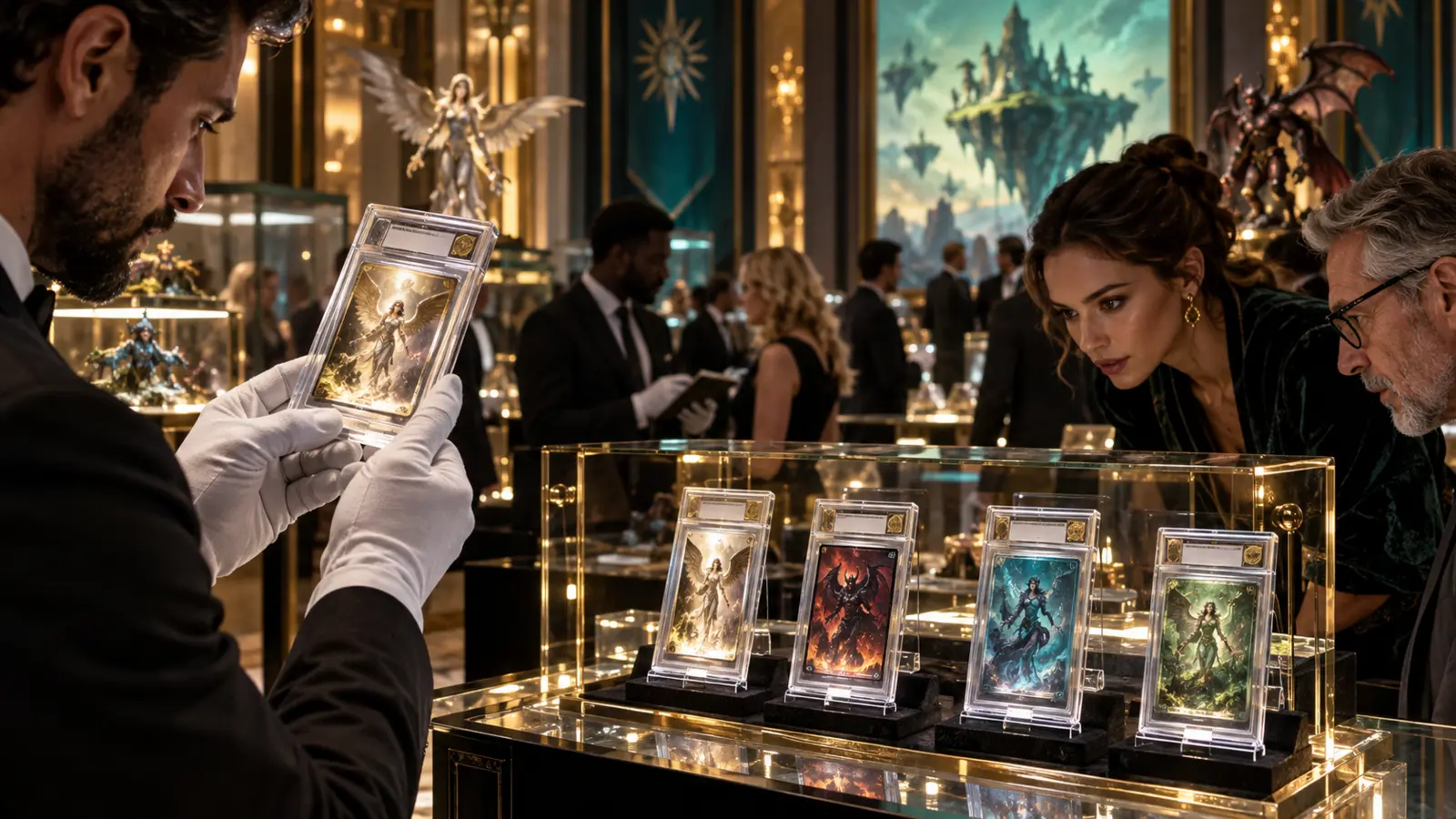 Premium collectible cards displayed in protective cases