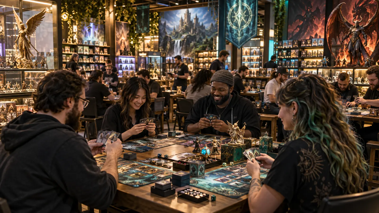 A diverse group enjoying a tabletop card game
