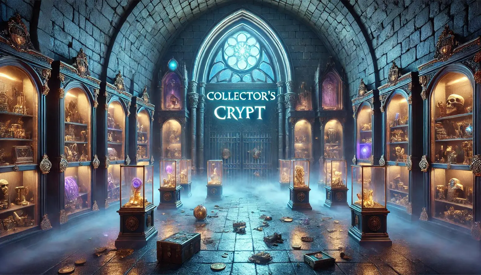 Fantasy digital collector vault with displayed assets